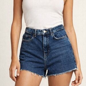 Topshop 90s High Rise Dark Wash Denim Cutoff Shorts Womens W27 Raw Hem Retro